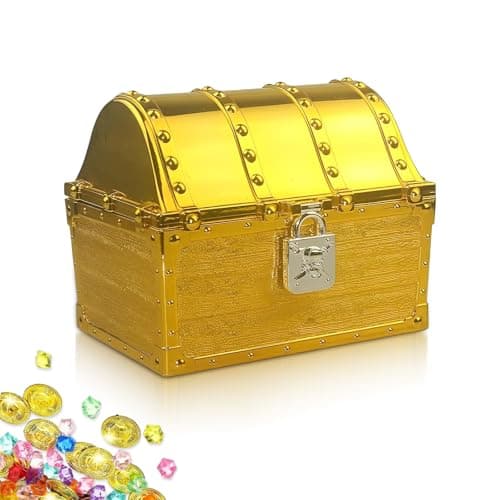 Image of Jicyor Kids Treasure Chest,Toy Box Pirate Treasure Antique Color Also Suitable for Pirate Treasure Parties in Size of 17cmx13.5cmx14cm