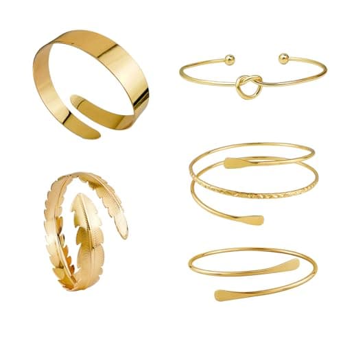 Image of Syylqyr 5 Pcs Gold Arm Cuff, Arm Bracelet Minimalist Style Adjustable for Girl Women Party Casual Wear Daily Travel Gift