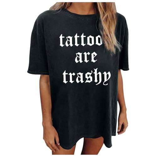 Image of Women's Casual Crew Neck T-Shirt with Letter Print | Stylish T-Shirt for Everyday Wear, black, XXL