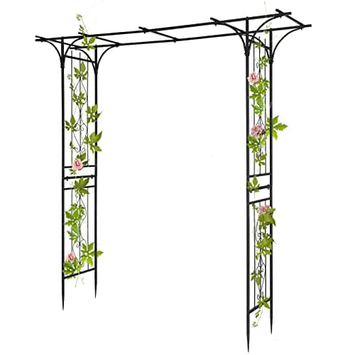 Image of Outopee Garden Arch Trellis, Heavy-Duty Steel Frame Support Arbour Archway for Climbing Plant, Rose Vines, Vegetables, Outdoor Decoration for Lawn Backyard Party Wedding, Flat Top