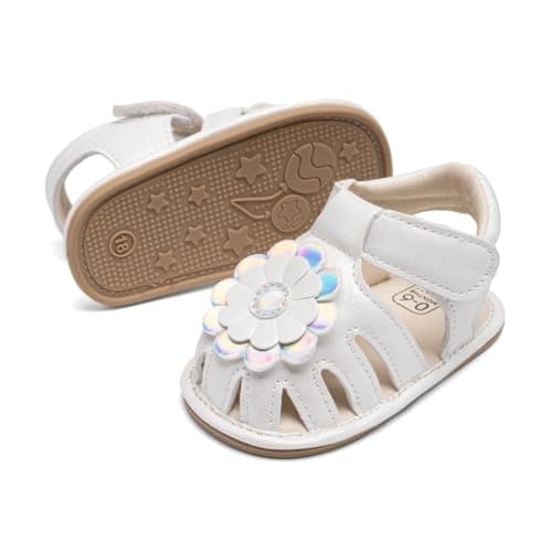 Image of CENCIRILY Infant Baby Girls Summer Sandals Newborn Bow-Knot Closed Toe Beach Shoes Casual Lightweight Anti Slip Sole Flat