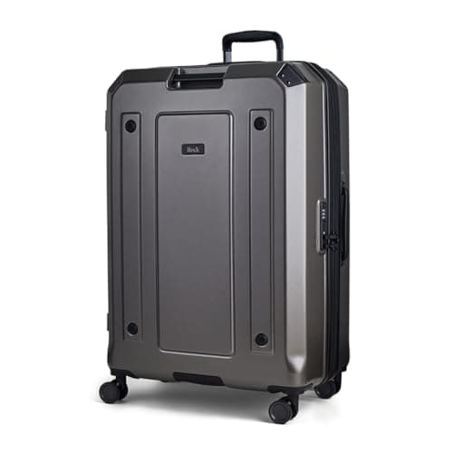 Image of Rock Alpine Large Hard Shell Suitcase in Charcoal - Expandable Luggage with Corner Protectors, Hooked Bumper Sides, 360 Swivel-Wheels & TSA Combination Lock - 75x49x34.5cm 94L Capacity
