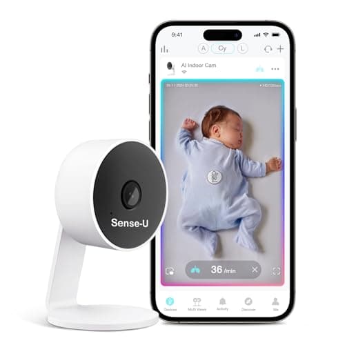 Image of Sense-U AI Baby Camera Monitor with Sensor-Free Sleep Movement Detection, Smart Security Indoor Video Camera with Background Audio, Sound Detection, No Monthly Fee, for Peace of Mind