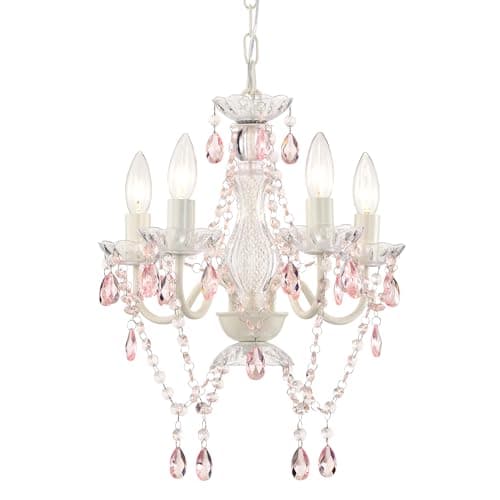 Image of Pink and White Crystal Chandelier, 4-Light Hardwired Ceiling Light Fixture – Small Elegant Acrylic Pendant, 41x44 cm, Decorative Lighting for Kids Bedroom, Dining Room, Hallway, Entryway