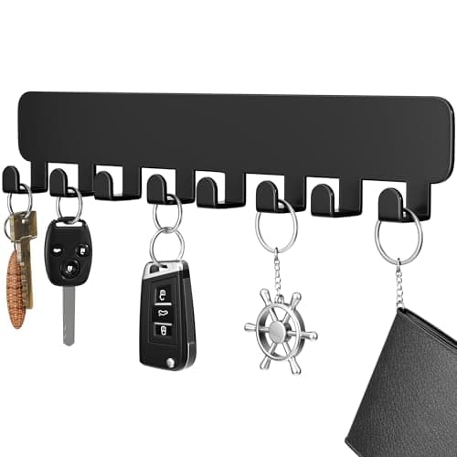 Image of pickpiff Key Holder for Wall Self Adhesive, Key Hooks with 8 Hooks Wall Mounted, Black Key Hangers No Drill for Living Room, Kitchen, Office