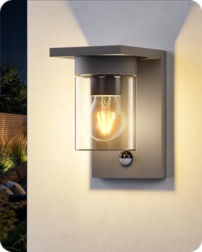 Image of EDISHINE Modern Outdoor Wall Sconce with Photocell & Motion Sensor, E27 Socket, IP44 Waterproof Outdoor Lamp, Wall Lighting for Patio, Garden, Garage, Anthracite Grey