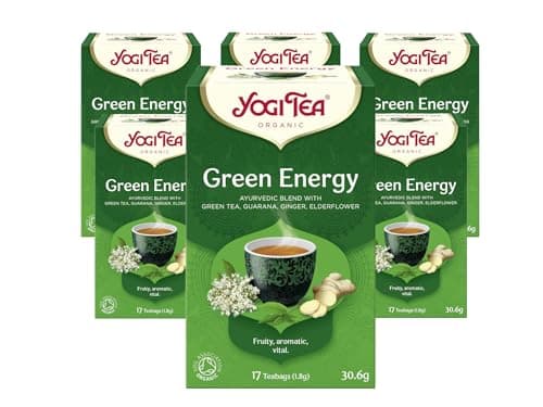 Image of Yogi Tea, Green Energy, Organic Herbal Tea, Blend of Green Tea, Guarana, Ginger and Elderflower, 6 Packs x 17 Tea Bags (102 Teabags Total)