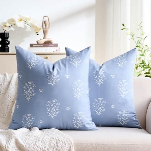 Image of Cushion Covers 40 x 40 Reversible Cushion Cover Ultra Soft Bohemian Pillow Case with Botanical Leaf & Wild Flower Print for Sofa Bed Garden Outdoor Spring Decor Flower Plant with Invisible Zipper