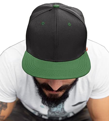 Image of 4sold Unisex Original Flat Peak Snapback Dual Colour Cap Men Women Plain Casual Snap Back Cap Adjustable Strap Baseball Hat (Black Green)