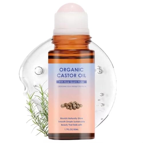 Image of Organic Castor Oil with Rose Quartz Roller,50 ml Organic Castor Oil Roll on with Rose Quartz Roller,Cold Pressed Castor Oil,Deep and Lasting Hydration,Non-greasy,Gentle and Effective for Skin (1)