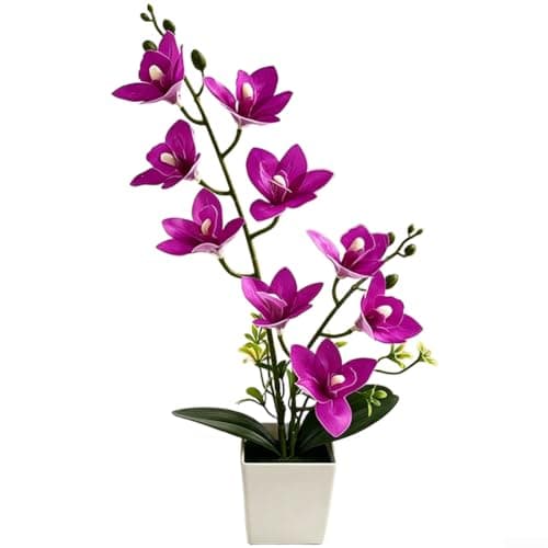 Image of AugustknowU Cymbidium Orchid Artificial Plant In Pot For Interior Styling Office Living Space And Wedding Decor With Natural-Looking Soft Plastic(Rose Red)
