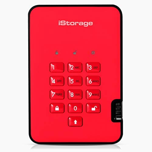 Image of iStorage diskAshur2 SSD 4TB Red - Secure portable solid state drive - Password protected - Dust & water resistant - Hardware Encryption