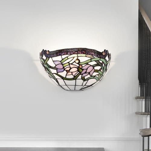 Image of BELOFAY Stained Glass Handmade Uplighter Shade Wall Lights for Living Room (Wild Vine Tiffany Style)