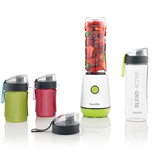Image of Breville Blend Active Personal Blender & Smoothie Maker | 350W | Family Pack | 4 Portable Blend Active Bottles (300ml | 600ml) | Leak Proof Lids | White & Green [VBL252]
