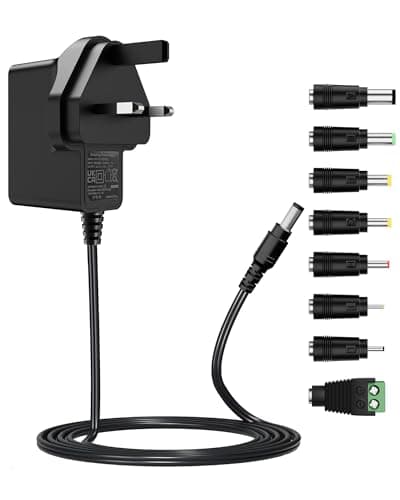 Image of Akinguar 12V 2A Power Supply Adapter with 8 DC Connectors, AC 100-240V to DC 12V Converter Adapter Transformer UK Plug, 2.1mm X 5.5mm Tip, for LED Lights, CCTV Security Camera, Router, Speaker