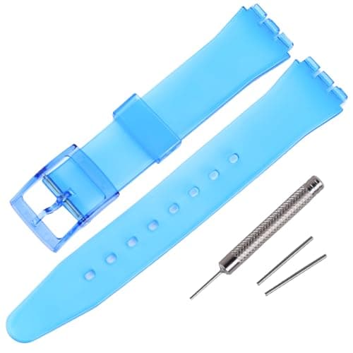 Image of Rihahisy Silicone Rubber Watch Strap/Watch Band Replacement for Swatch (17mm, Clear Blue)
