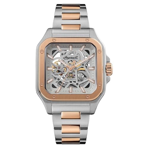 Image of Ingersoll The Ollie Mens 42mm Automatic Watch with Skeleton Dial and Two Tone Silver/Rose Gold Bracelet Strap