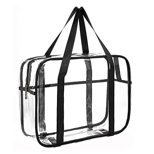 Image of ONEGenug Large Clear Travel Toiletries Bag Makeup Bag Transparent Toiletry Bag Thick PVC Zippered Clear Wash Bag Diaper Beach Bag for Men and Women(Black)