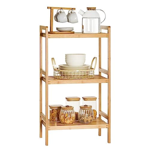 Image of SONGMICS 3-Tier Bamboo Storage Rack for Bathroom, Kitchen, Bedroom, 45 x 31.5 x 80 cm, Natural BCB073N01
