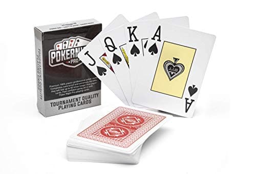Image of Poker Night Pro Professional Waterproof Playing Cards Plastic 100% | Texas Holdem Poker Cards (Red Backs) | 54pcs Including 2 Jokers | Jumbo Index | Super Casino Quality