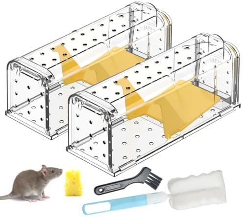 Image of 2 Pack Humane Mouse Traps for Indoors No Kill Live Catch,Pets and Children Friendly Mouse Trap Mice Release Mouse,Washable Reusable Outdoors Rat Traps with Cleaning Brush,Field Mouse Rodent Control