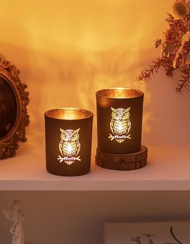 Image of Owl Tea Light Holder Christmas Glass Gifts: Romadedi Set of 2 Owl Candle Holders Gold Black Tea Light Glasses for Women Decoration Gift Christmas Decoration Table Decoration Birthday Living Room
