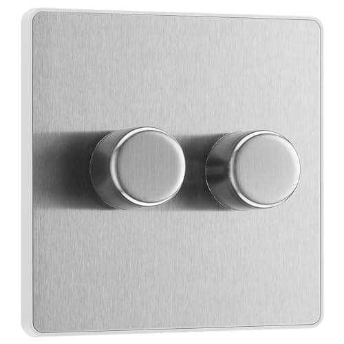 Image of BG Electrical Intelligent Double Wall Dimmer Switch, 2 Way, Screwless Front Plate, Evolve, Brushed Steel, 200W, PCDBS82W