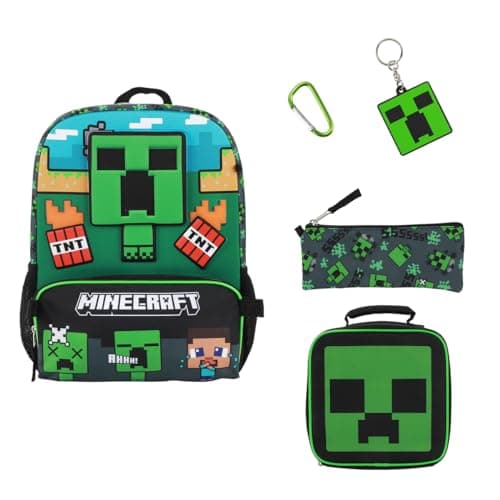 Image of BIOWORLD Unisex Kid Minecraft Backpack Set (Little Kid/Big Kid) Green, ['Green'], ['One Size'], Minecraft Backpack Set (Little Kid/Big Kid)