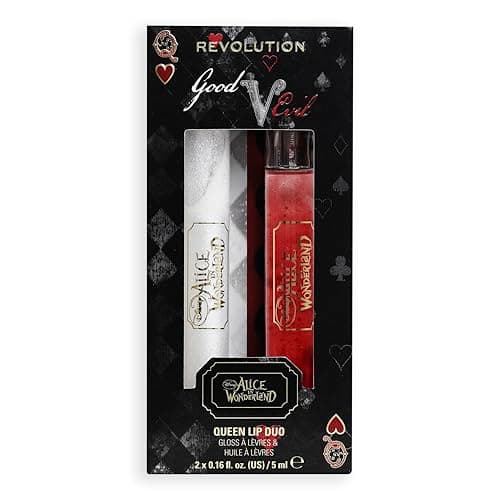 Image of Revolution Beauty, Disney's Alice in Wonderland x Revolution The Queens Lip Duo, Halloween Costume Makeup Lip Gloss, Vegan & Cruelty-Free