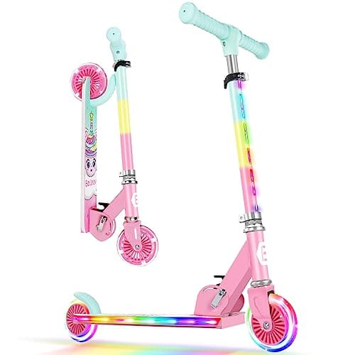 Image of BELEEV Scooters for Kids Ages 3-12 with Light-Up Wheels & Stem & Deck, 2 Wheel Folding Scooter for Girls Boys, 3 Adjustable Height, Non-Slip Pattern Deck, Lightweight Kick Scooter for Children