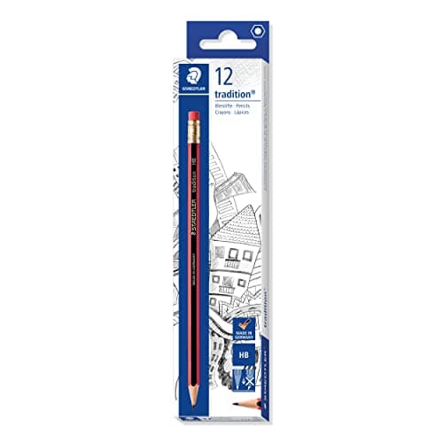Image of STAEDTLER 112-HB Tradition Graphite Pencil for Drawing & Sketching - HB, Eraser-Tip (Box of 12)