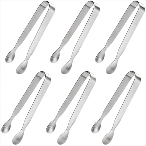 Image of 6-Pack 4.3-Inch Mini Tongs for Serving Ice and Sugar Cubes - Stainless Steel Small Appetizers Tongs for Tea Party Buffet Coffee Bar Drinks (6 PCS)