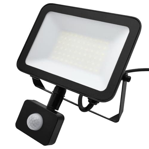 Image of Long Life Lamp Company LED Floodlight 50W Black Cool White 6500K with Detachable PIR Sensor FL65K50W
