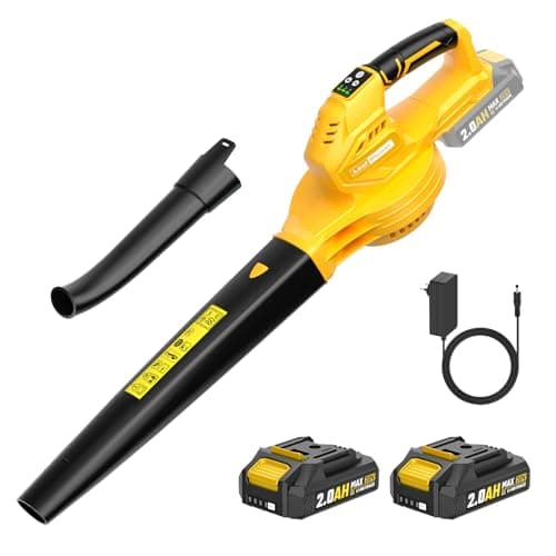 Image of Leaf Blower, 20V Cordless Leaf Blowers with 2 Pcs Li-ion Battery, Electric Leaf Blower for Lawn Care, 218CFM Battery Powered Blowers, for Patio, Garden Cleaning, Fast Charger Included