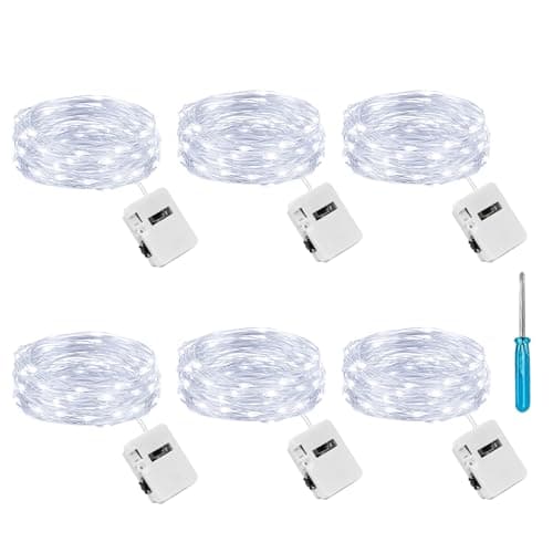Image of Litogo 3 Modes Small Fairy Lights Battery Operated, 6 Pack 2M 20 LED String Lights Battery Powered, IP65 Waterproof Mini Silver Wire Lights for Jars Christmas Bedroom Party Indoors Outdoor, Cool white