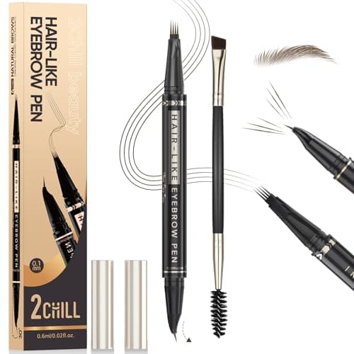 Image of 2CHILL 30° Curved Eyebrow Pencil, Magic 2 in 1 Eyebrow Pen Pro, Waterproof Eye Brow Pen with 4 Tips, Vivid Microblading Brow Pencils for Women, Last All Day Makeup (03 Dark Brown)