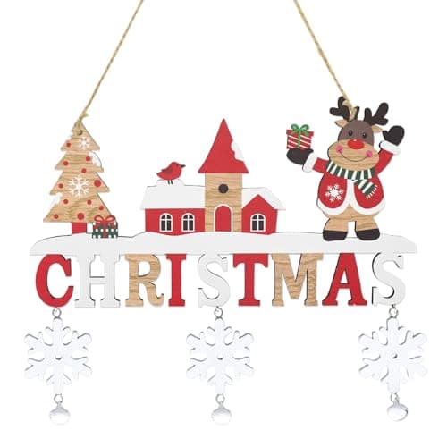 Image of CHEERYMAGIC Wooden Christmas Decorations, Christmas Plaque Sign Door Hanging Sign Xmas Santa Ornaments Ceiling Window Decorations for Xmas Home Room Indoor Outdoor Decor A4MLLDGJ