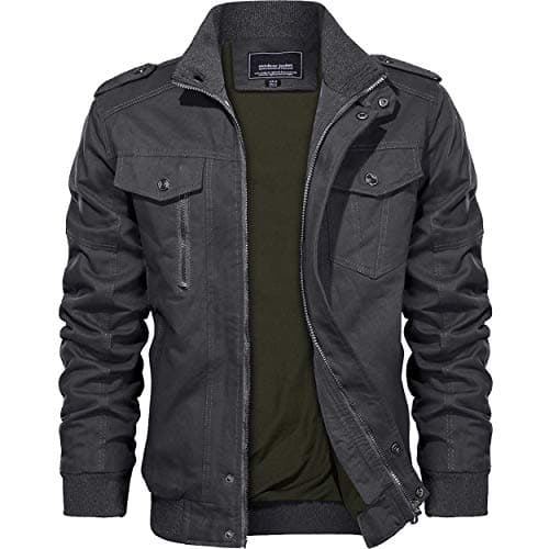 Image of KEFITEVD Men's Cargo Multi Pocket Fashion Casual Military Tactical Jacket Bomber Coat, Dark Grey-new, XL