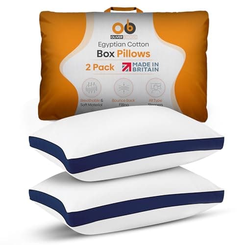 Image of Premium Egyptian Cotton Box Pillows Hotel Quality Pillows for Back Stomach and Side Sleepers Down Alternative Filling Bed Pillow Hypoallergenic Breathable Washable Cover (Pack of 2) (Navy)