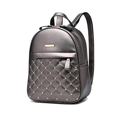 Image of NICOLE & DORIS Women Backpack Fashion Backpack Handbag Casual Daypack PU Leather Backpacks Small Rucksack School Bag College Travel Backpack Studded Design Silver Grey