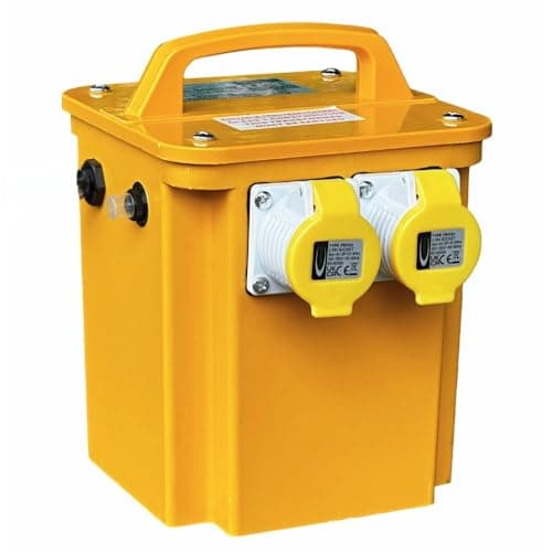 Image of 3.3kVA Portable Site Transformer - 230V to 110V Step Down Transformer - 3300VA Intermittent & IP44 13A UK Plug - 1.5m Cable & Twin 16A Outlets - Ideal for Construction & Industrial use - BS EN60309