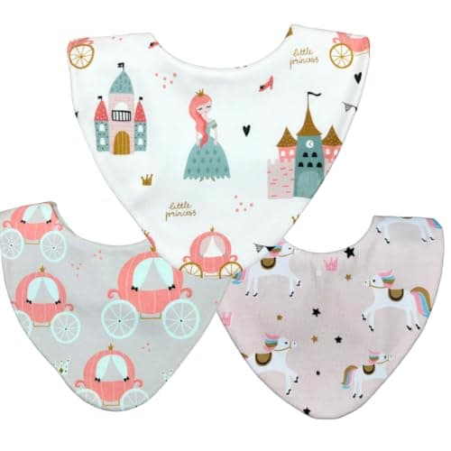 Image of Bibbilyboo Waterproof Baby Dribble Bib, Princess 3 Pack, 0-2 Years - Highly Absorbent & Naturally Antibacterial - Adjustable, Waterproof & Breathable Fabric - Award Winning Teething Bibs