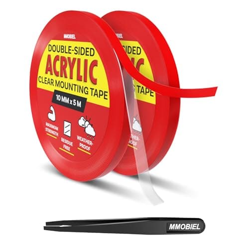 Image of Double-Sided Mounting Tape Acrylic [2 Pack] - 5m x 10mm Indoor / Outdoor Adhesive - Heavy Duty Removable Clear Nano Tape - Picture Hanging Wall Tape, Carpet Fix Rug Tape, Waterproof - incl. Tweezer