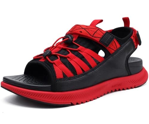 Image of ONCAI Men Hiking Sandals, Arch Support Walking Sandals with Orthotic Outdoor Footbed for Plantar Fasciitis, Hombre Sandalias Recovery Sport Slides Black/Red Size 8.5