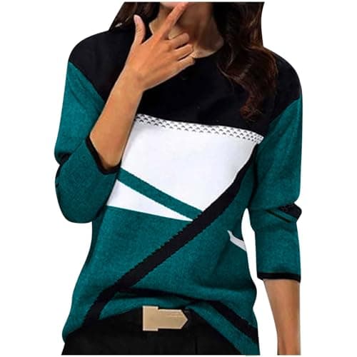 Image of Women's Warm Elegant Printed Crew Neck Comfortable Pullover Long Sleeve Knitted Casual Sweatshirt, navy, M