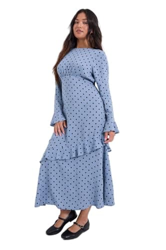 Image of Dorothy Perkins Petite Blue Spot Frill Sleeve Ruffle Detail Printed Midi Dress, 8, Blue