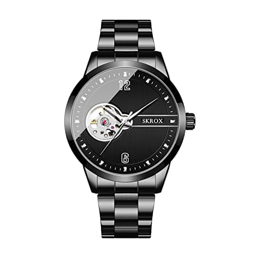 Image of FORSINING Mens Mechanical Tourbillon Watches Self-Wind Automatic Wrist Watch with Stainless Steel Strap, 1-Black, Modern