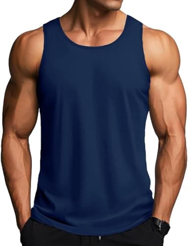 Image of MAGCOMSEN Men's Workout Tank Tops Sun Protection Sleeveless Dry Fit Bodybuilding Shirts Fitness Athletic Muscle Vest Navy,XL