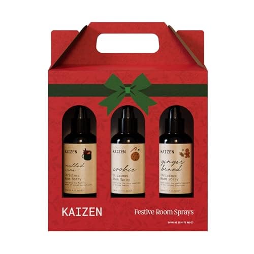 Image of Kaizen Christmas Room Spray Gift Set – Gingerbread, Cookie & Mulled Wine Scents – Christmas Gifts for Mum, Women, Men, Him – Long-Lasting, Natural, Alcohol-Free, Pet Safe – 3 x 300ml