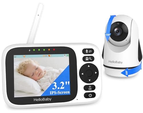 Image of HelloBaby Video Monitor for Kids with Camera and Sound, Night Vision, 355° Rotation and 120° Slope without WiFi, IPS HD display, Two-way audio, VOX mode, 8 languages and tracks